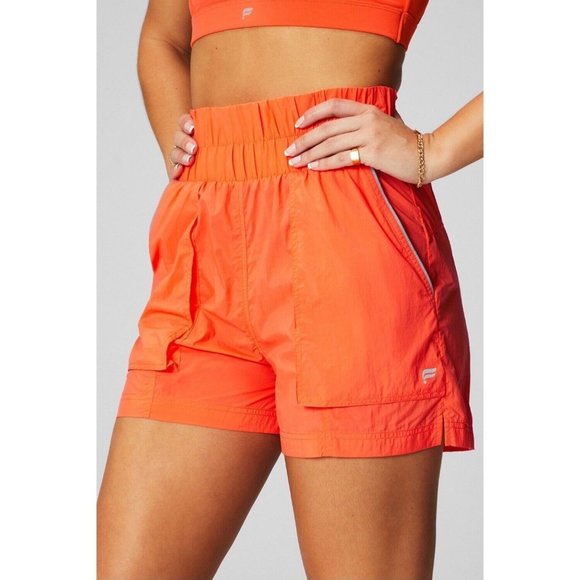 Fabletics Pants - Fabletics Ultra High Waisted Piped Nylon Shorts Reflective Orange Medium